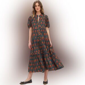 Oliphant Scoop Tiered Midi- Istanbul Dress in Cognac 2XL